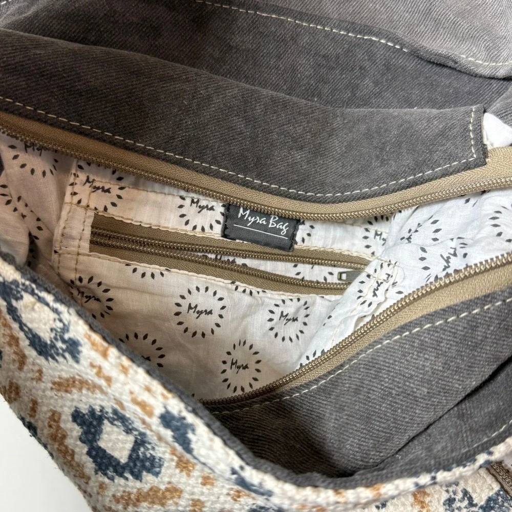 Myra Bag Backpack Med Gray Brown Boho Canvas Leather Hair-On Southwestern Boho